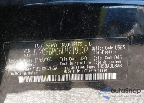 2015 Subaru Xv Crosstrek Hybrid Touring z USA, uszkodzony, nr VIN JF2GPBPC8FH219502